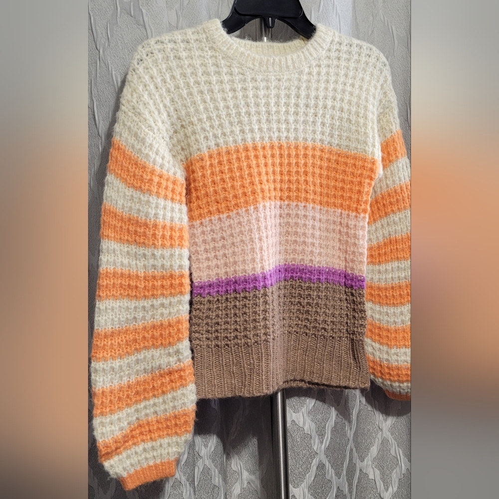 Cat & Jack | Girl’s Loose Cable Knit Sweater – Bold Color Block Stripes